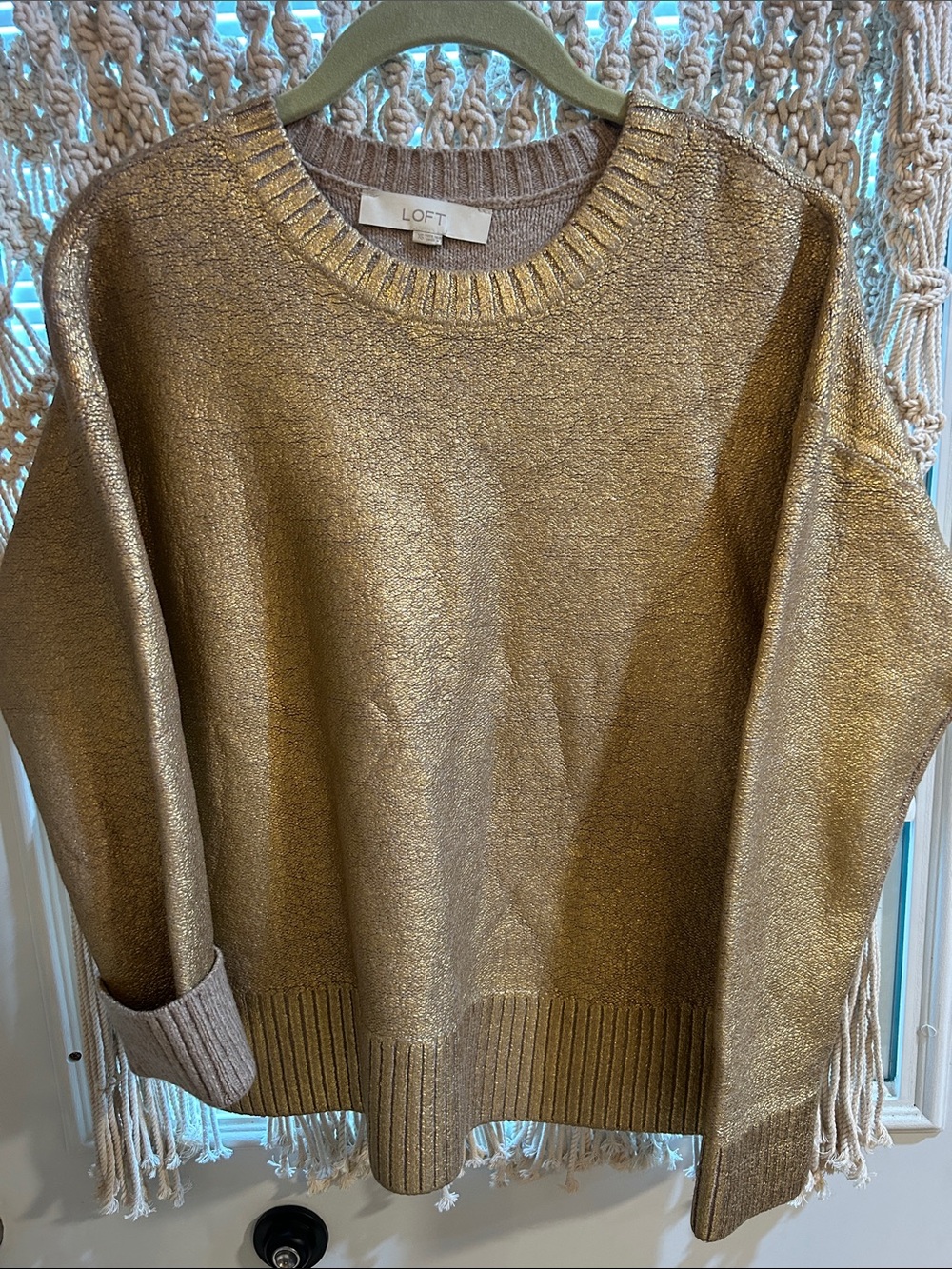 LOFT Shimmering Gold Crewneck Sweater